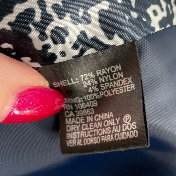 Tahari ASL Hook Eye Closure Navy Jacquard Long Sleeve Office Career Wear Jacket - Picture 8 of 11